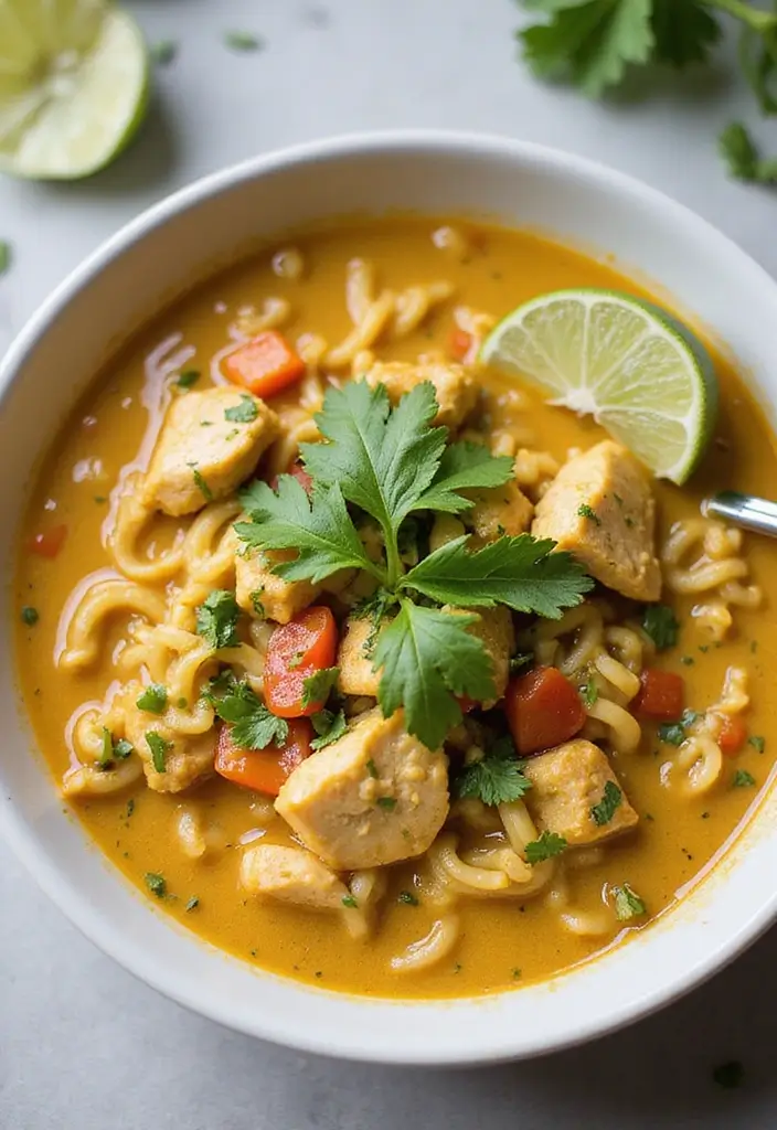 29 Asian Chicken Noodle Soup Recipes That Warm the Soul - 16. Coconut Curry Chicken Noodle Soup