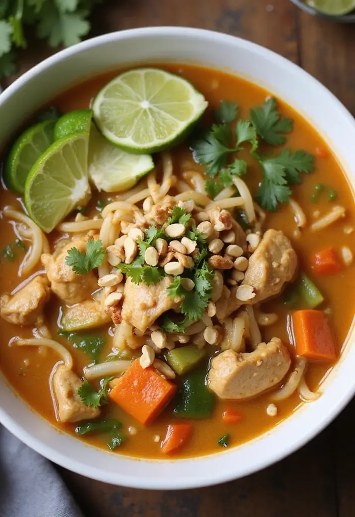 29 Asian Chicken Noodle Soup Recipes That Warm the Soul - 20. Thai Peanut Chicken Noodle Soup