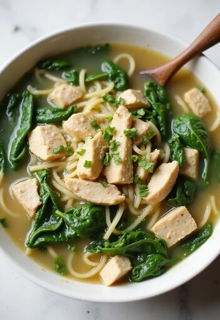 29 Asian Chicken Noodle Soup Recipes That Warm the Soul - 21. Chicken and Spinach Noodle Soup