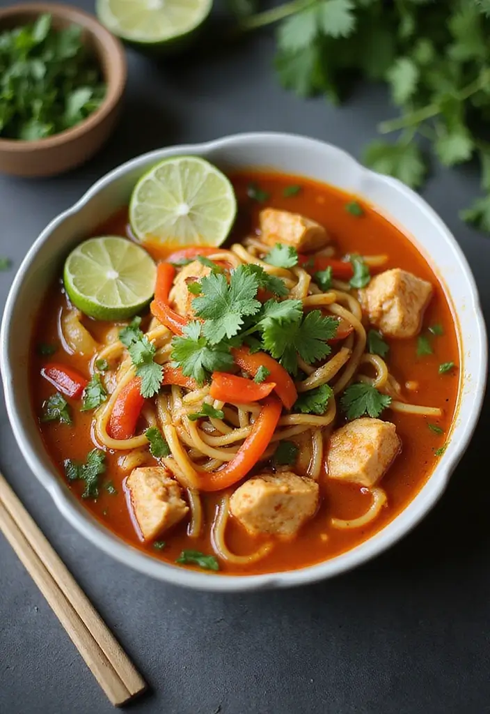 29 Asian Chicken Noodle Soup Recipes That Warm the Soul - 24. Spicy Thai Chicken Noodle Soup