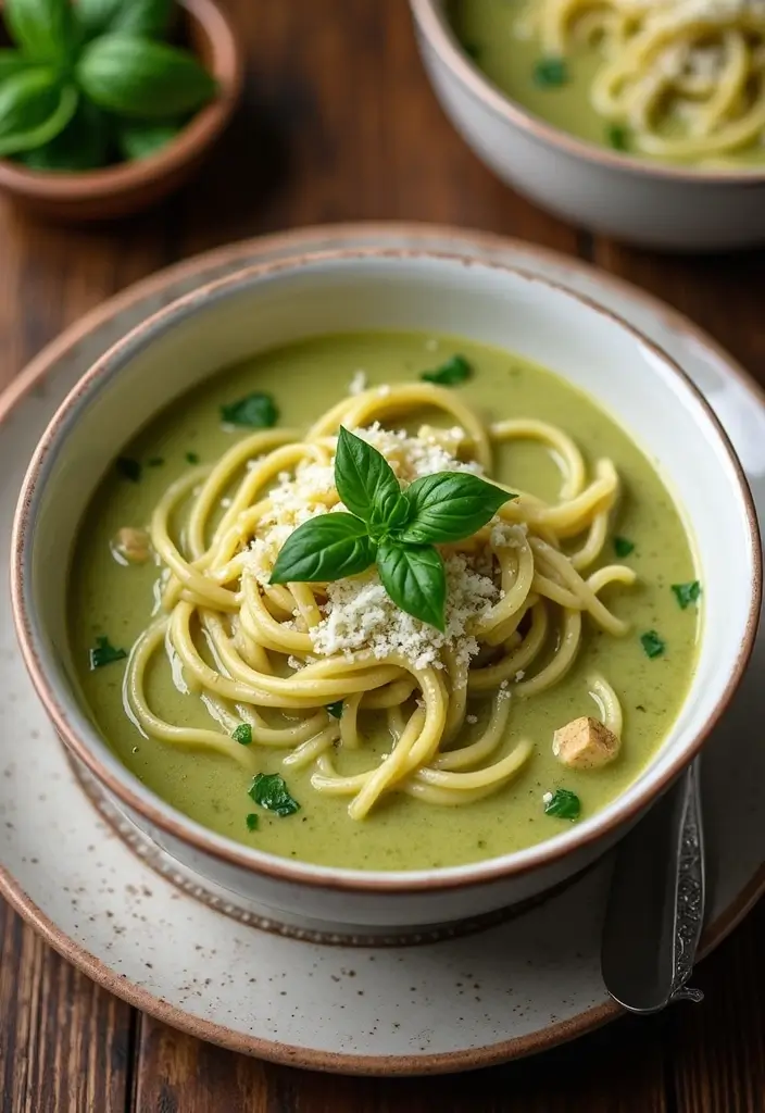 29 Chicken Noodle Soup Creamy Recipes That Warm You from Within - 10. Creamy Pesto Chicken Noodle Soup