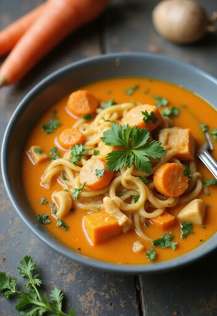 29 Chicken Noodle Soup Creamy Recipes That Warm You from Within - 14. Creamy Carrot Ginger Chicken Noodle Soup