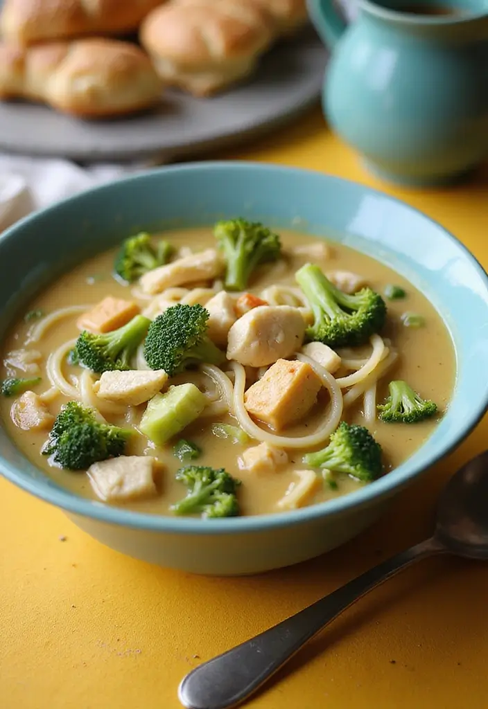 29 Chicken Noodle Soup Creamy Recipes That Warm You from Within - 17. Creamy Broccoli Chicken Noodle Soup