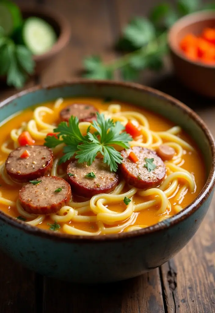 29 Chicken Noodle Soup Creamy Recipes That Warm You from Within - 23. Creamy Sausage Chicken Noodle Soup