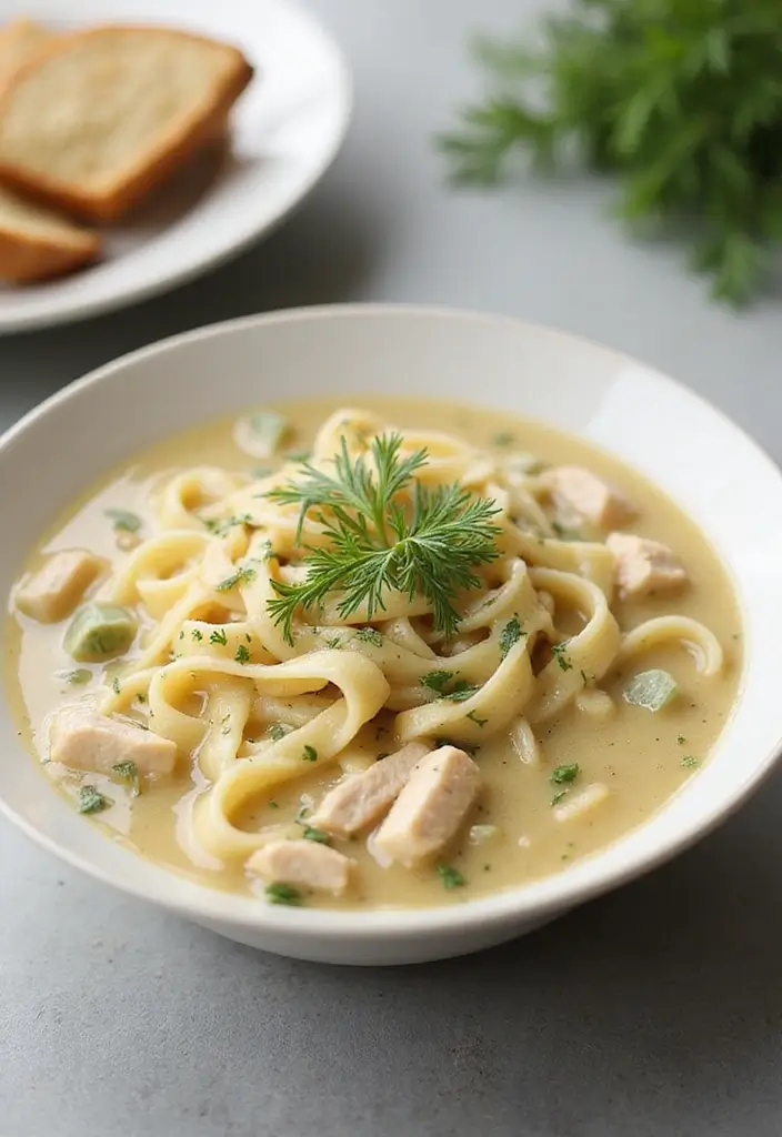 29 Chicken Noodle Soup Creamy Recipes That Warm You from Within - 24. Creamy Dill Chicken Noodle Soup