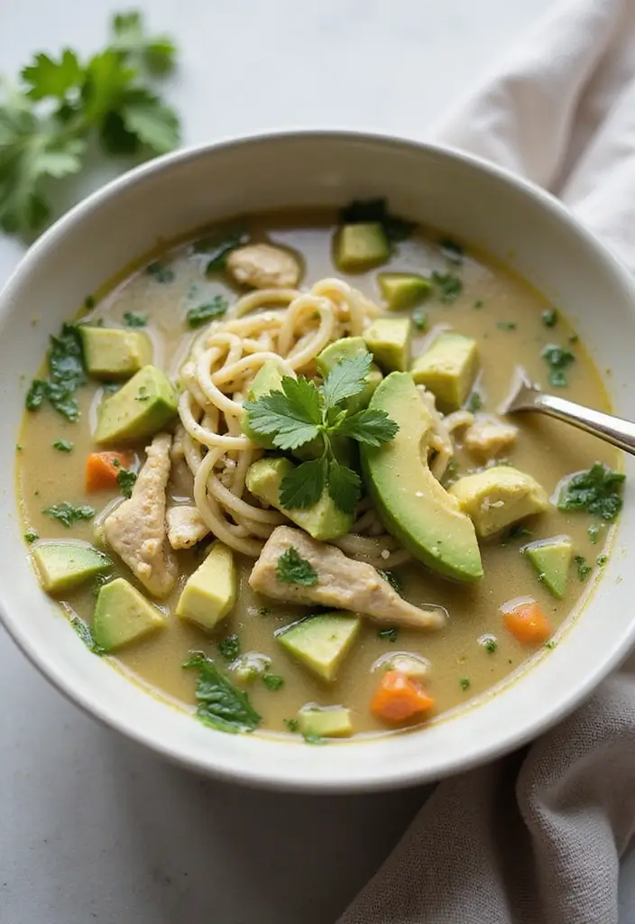 29 Chicken Noodle Soup Creamy Recipes That Warm You from Within - 26. Creamy Cilantro Avocado Chicken Noodle Soup