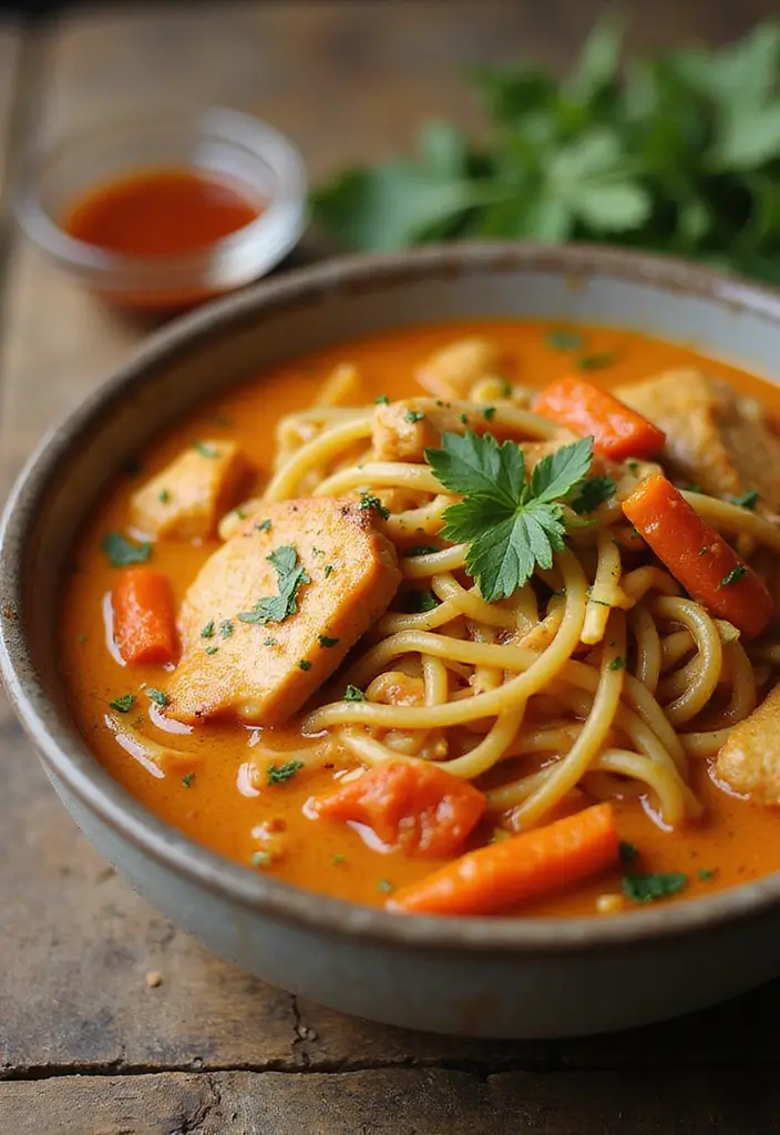 29 Chicken Noodle Soup Creamy Recipes That Warm You from Within - 27. Creamy Red Pepper Chicken Noodle Soup