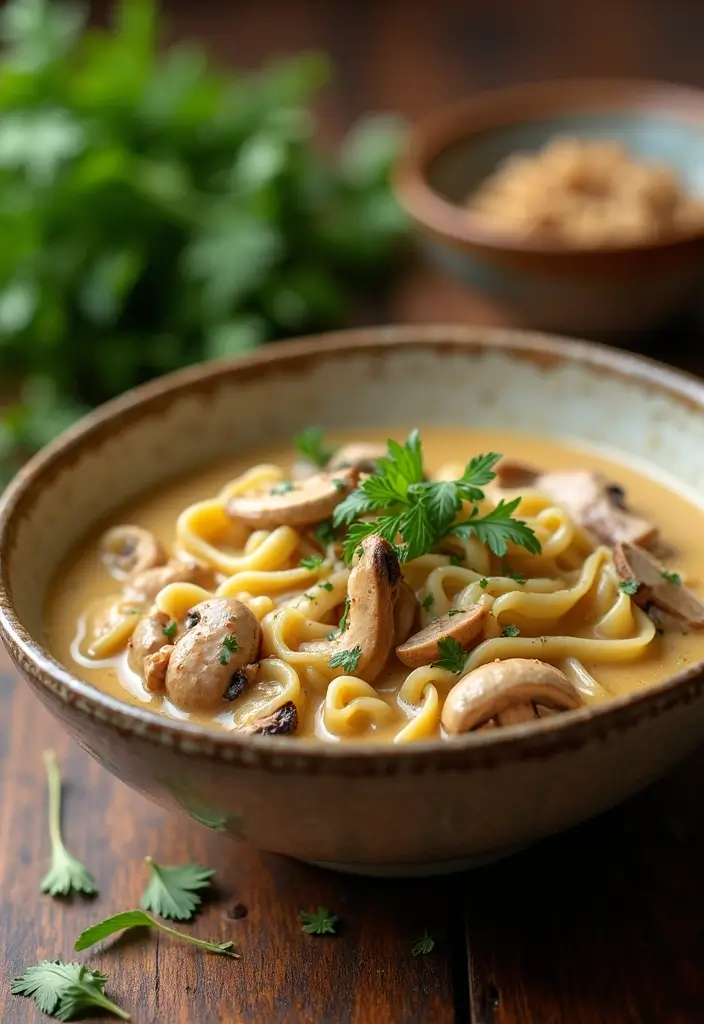 29 Chicken Noodle Soup Creamy Recipes That Warm You from Within - 4. Creamy Mushroom Chicken Noodle Soup