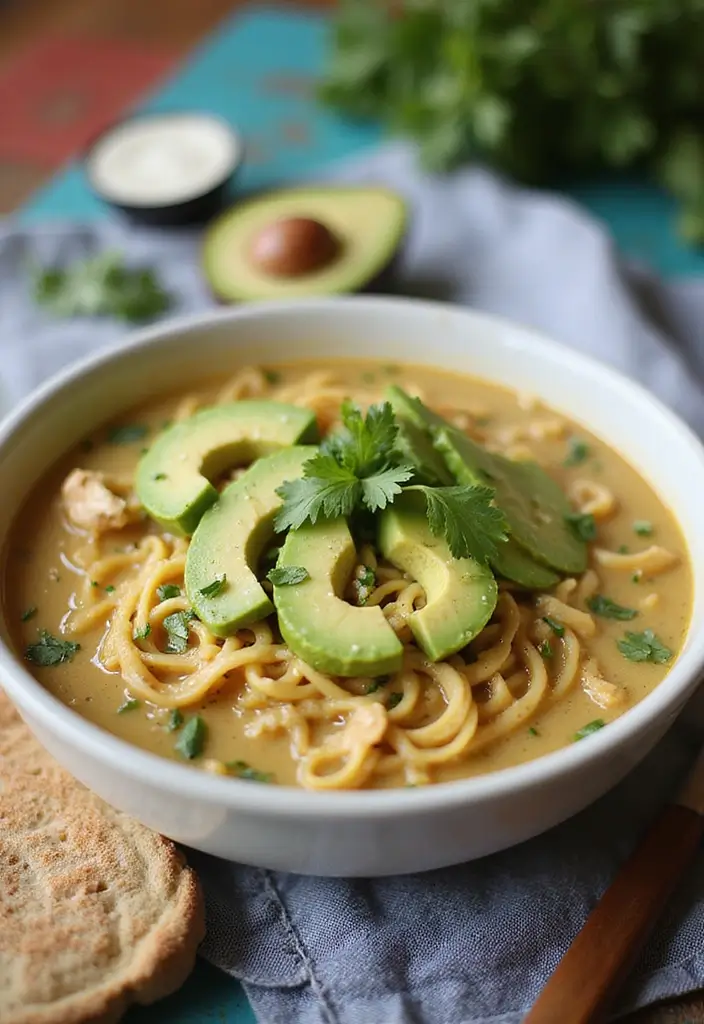 29 Chicken Noodle Soup Creamy Recipes That Warm You from Within - 6. Creamy Avocado Chicken Noodle Soup