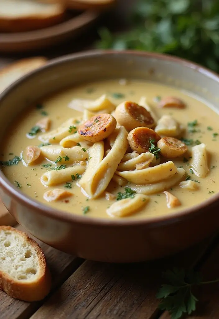 29 Chicken Noodle Soup Creamy Recipes That Warm You from Within - 7. Creamy Garlic Chicken Noodle Soup