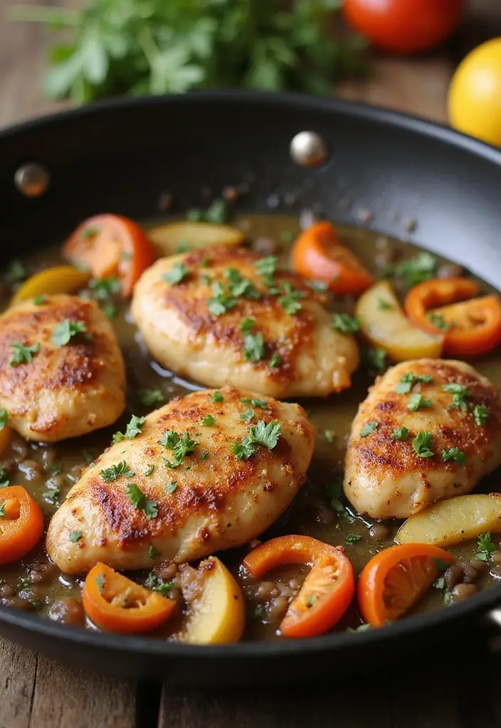 29 French Onion Chicken Crockpot Recipes That Are Easy Comfort - 18. French Onion Chicken and Vegetable Skillet