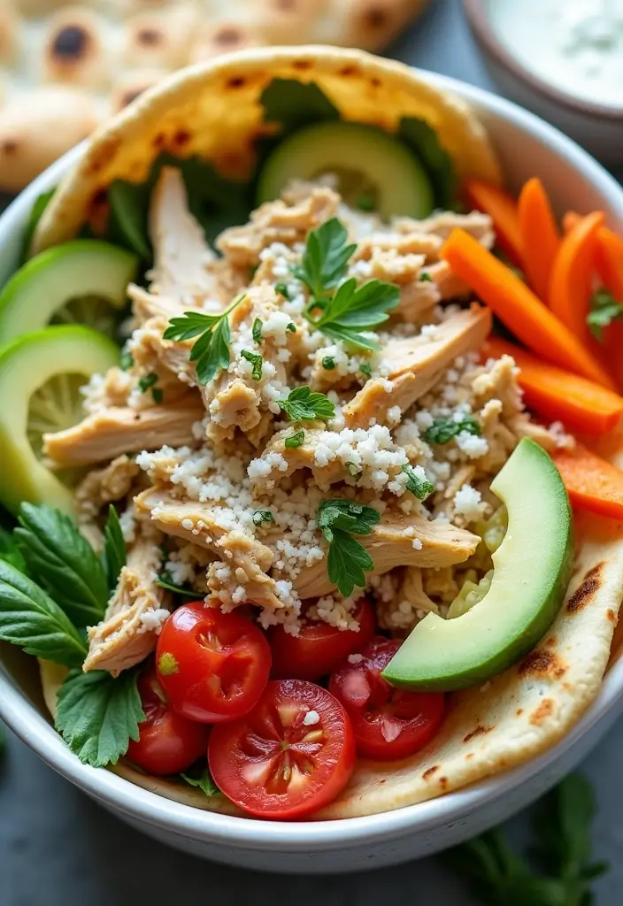 29 Frozen Chicken Breast Crockpot Recipes That Cook Themselves - 22. Greek Chicken Pita Bowls