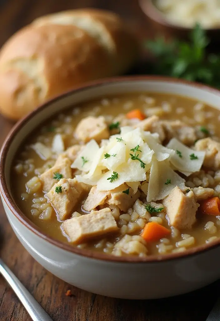 29 Wild Rice and Chicken Soup Recipes That Are Creamy & Hearty - 11. Garlic Parmesan Wild Rice and Chicken Soup