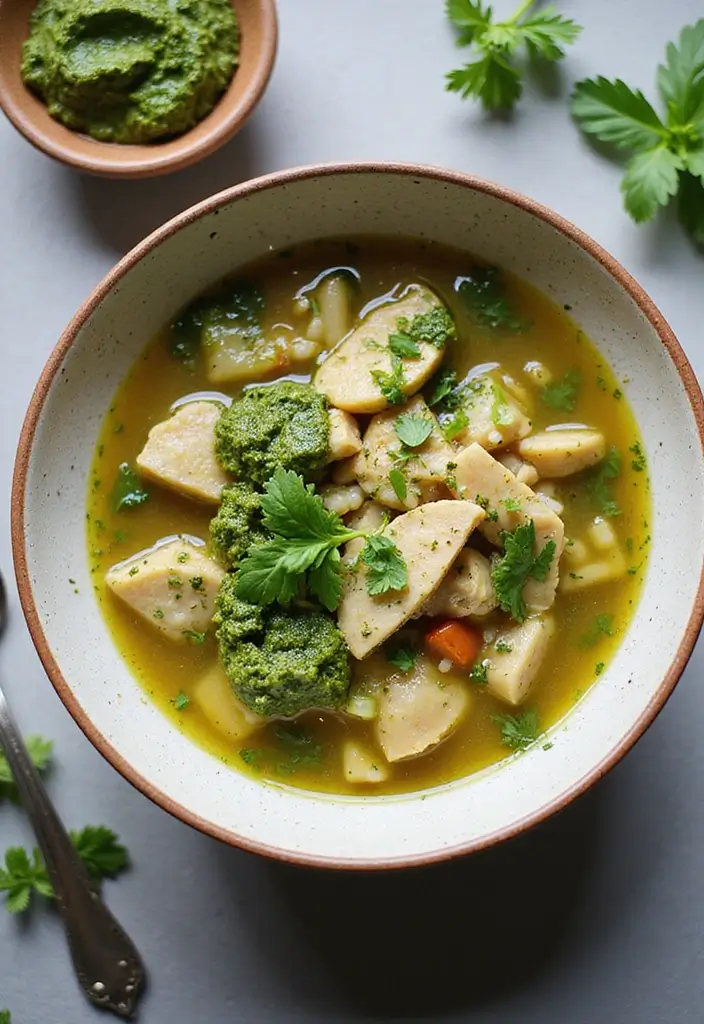 29 Wild Rice and Chicken Soup Recipes That Are Creamy & Hearty - 13. Wild Rice and Chicken Soup with Pesto