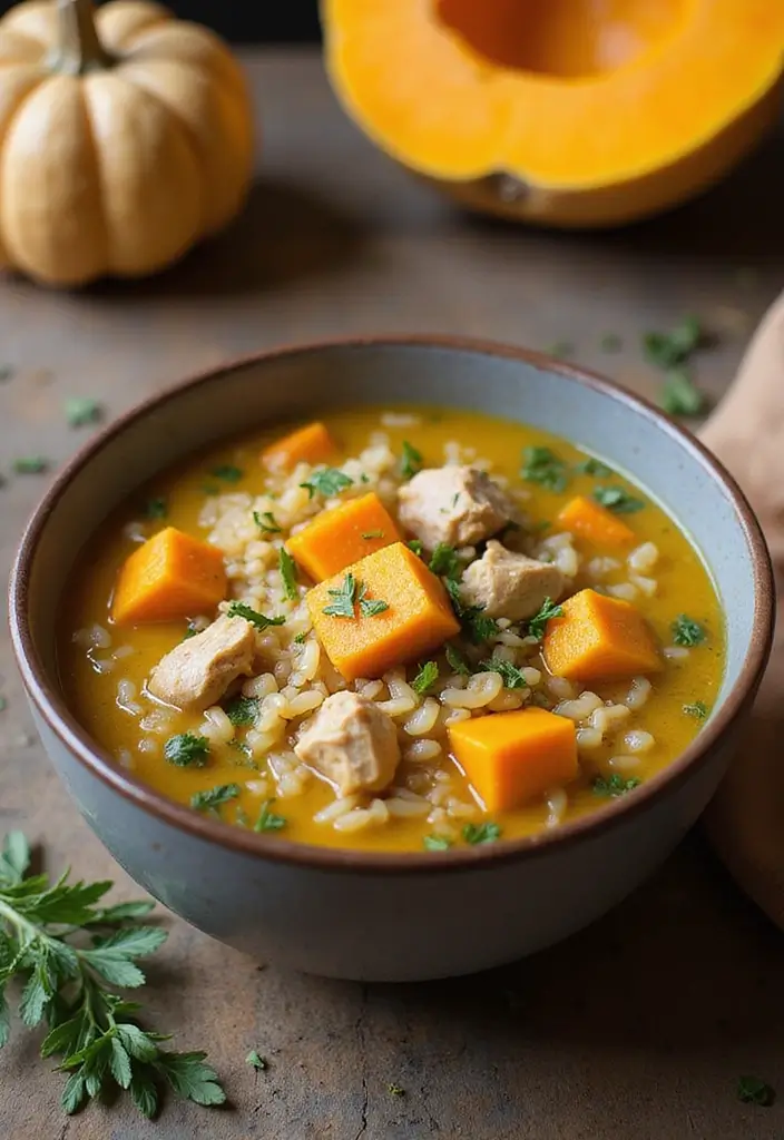 29 Wild Rice and Chicken Soup Recipes That Are Creamy & Hearty - 26. Wild Rice and Chicken Soup with Butternut Squash