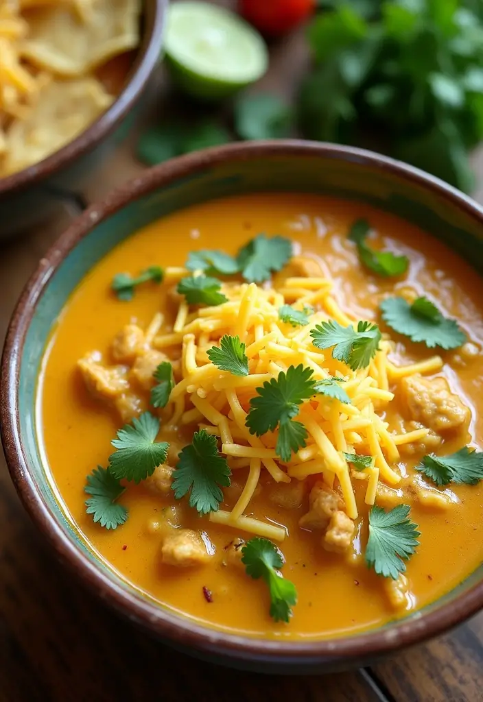30 Cheesy Chicken Enchilada Soup Recipes That Are Creamy & Spicy - 11. Green Chili Cheesy Chicken Enchilada Soup