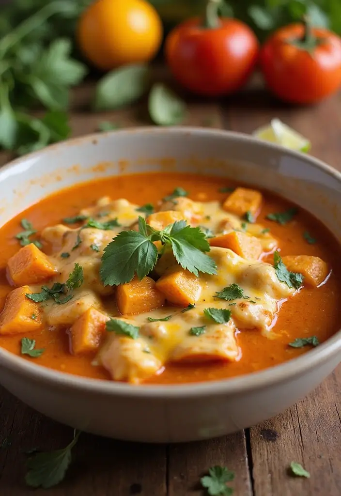 30 Cheesy Chicken Enchilada Soup Recipes That Are Creamy & Spicy - 15. Cheesy Chicken Enchilada Soup with Sweet Potatoes