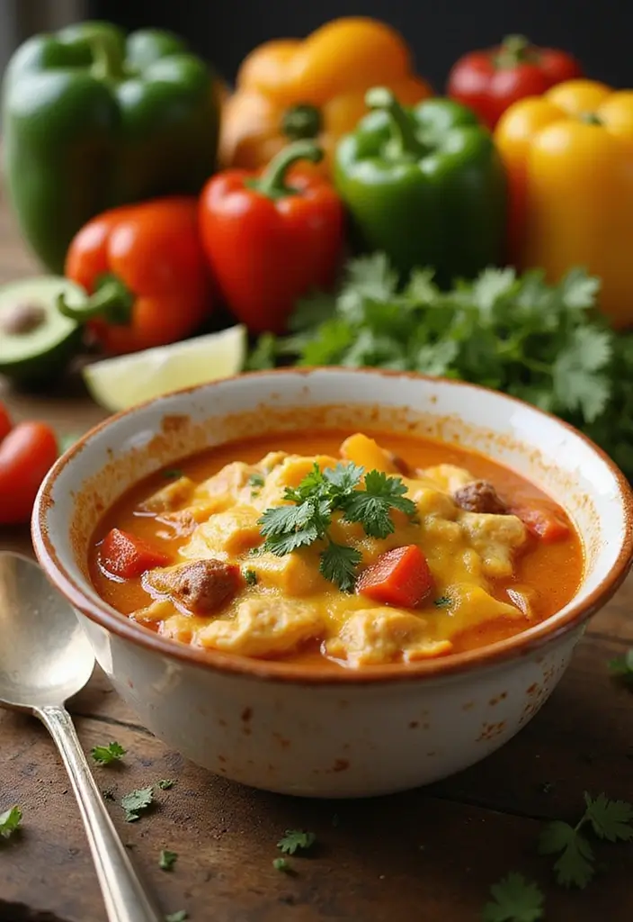 30 Cheesy Chicken Enchilada Soup Recipes That Are Creamy & Spicy - 22. Cheesy Chicken Enchilada Soup with Peppers