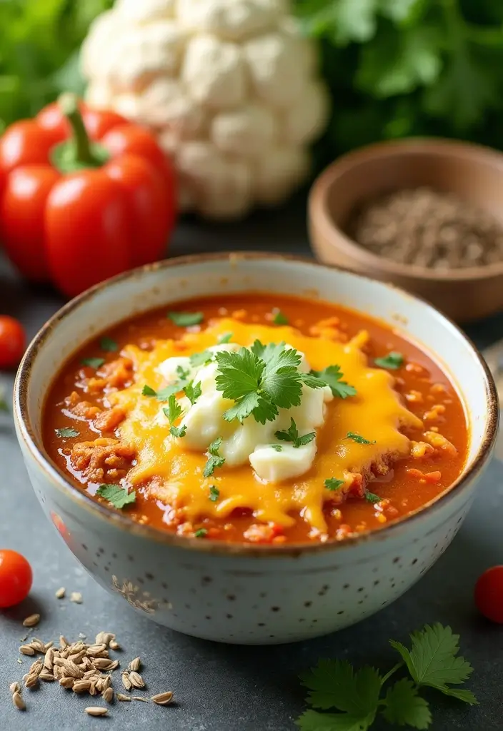 30 Cheesy Chicken Enchilada Soup Recipes That Are Creamy & Spicy - 24. Cheesy Chicken Enchilada Soup with Cauliflower