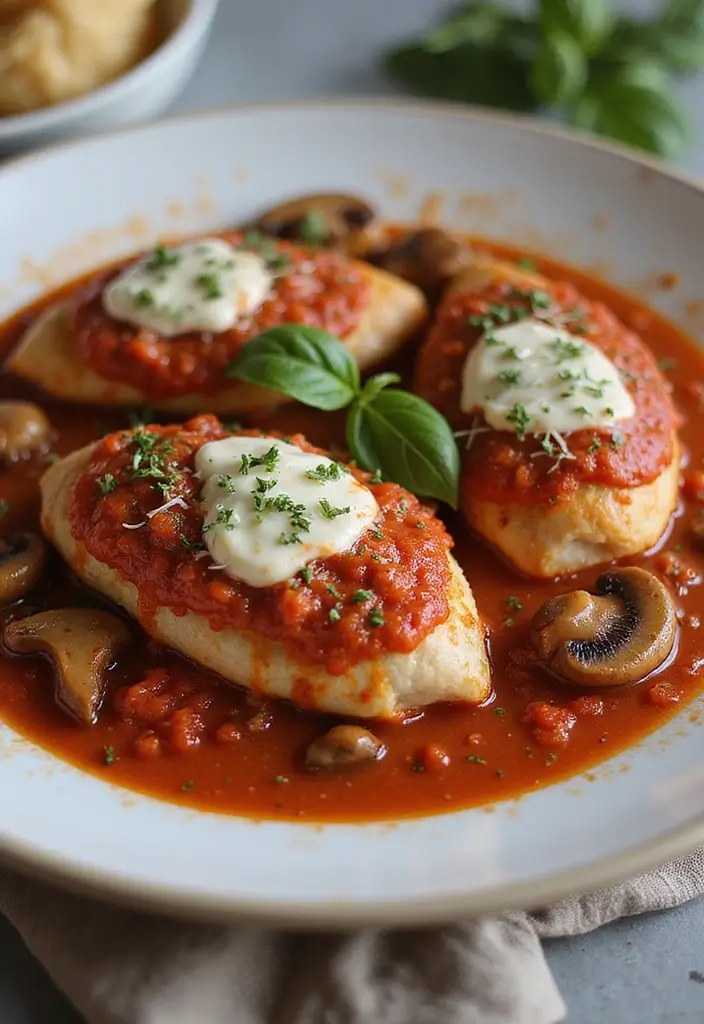 30 Chicken Parm Crockpot Recipes That Are Saucy & Melty - 27. Chicken Parm with Mushrooms