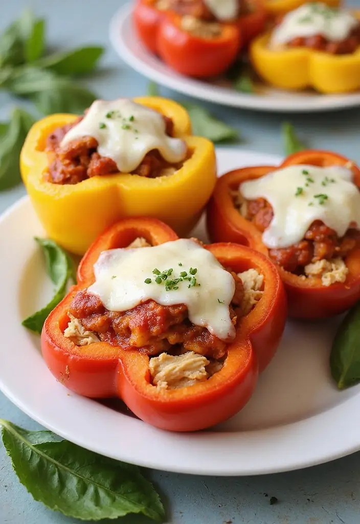 30 Chicken Parm Crockpot Recipes That Are Saucy & Melty - 9. Chicken Parm Stuffed Peppers