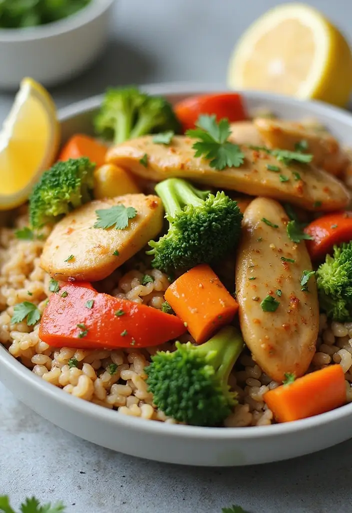 30 Chicken and Rice Aesthetic Bowls That Are Healthy & Gorgeous - 1. Lemon Garlic Chicken and Veggie Rice Bowl