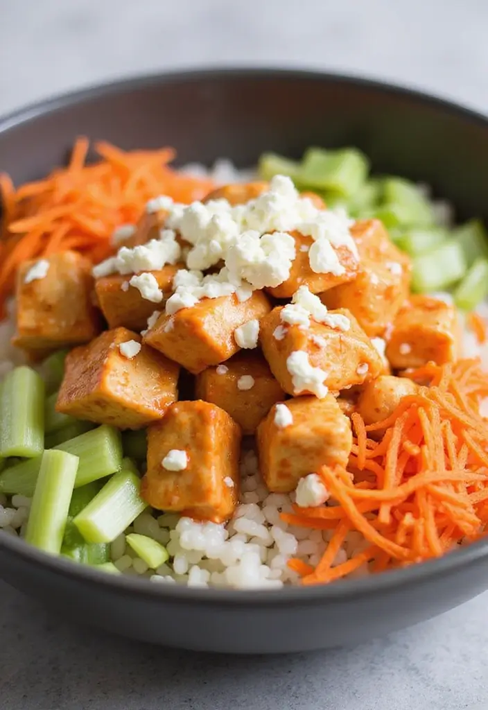 30 Chicken and Rice Aesthetic Bowls That Are Healthy & Gorgeous - 13. Buffalo Chicken Rice Bowl with Blue Cheese