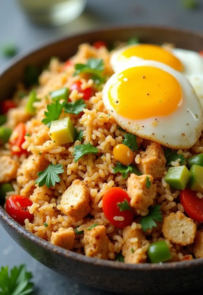 30 Chicken and Rice Aesthetic Bowls That Are Healthy & Gorgeous - 17. Egg Fried Rice Chicken Bowl