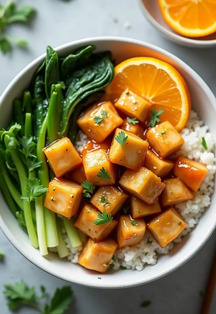 30 Chicken and Rice Aesthetic Bowls That Are Healthy & Gorgeous - 22. Orange Glazed Chicken Rice Bowl