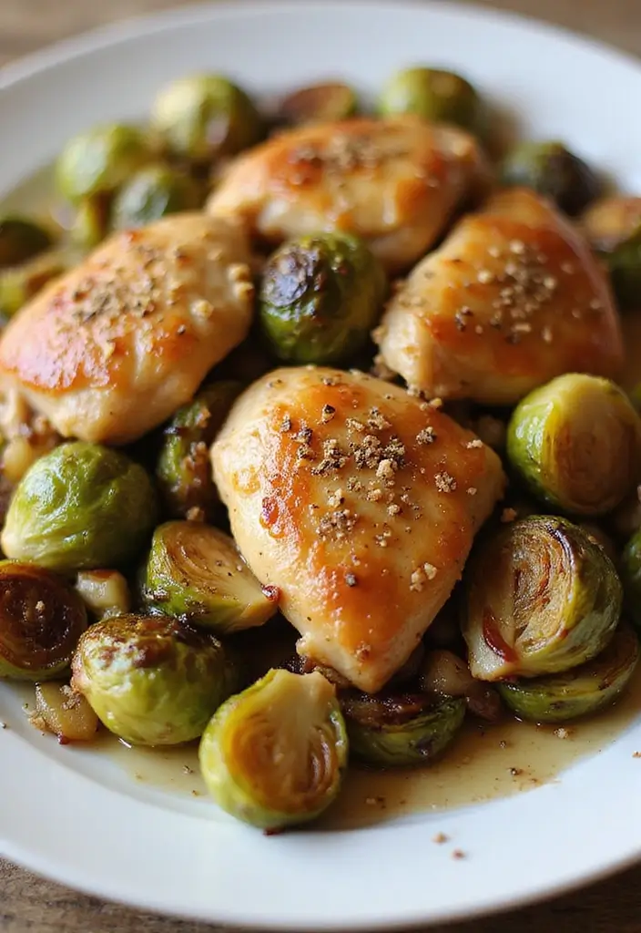 30 Honey Garlic Chicken Thighs Recipes That Are Sticky & Tender - 10. Honey Garlic Chicken Thighs with Roasted Brussels Sprouts