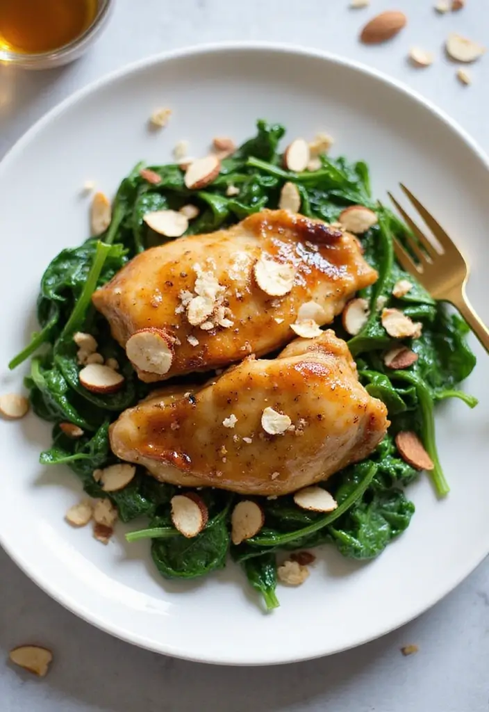 30 Honey Garlic Chicken Thighs Recipes That Are Sticky & Tender - 11. Honey Garlic Chicken Thighs with Spinach