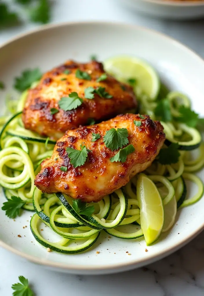 30 Honey Garlic Chicken Thighs Recipes That Are Sticky & Tender - 17. Honey Garlic Chicken Thighs with Zucchini Noodles