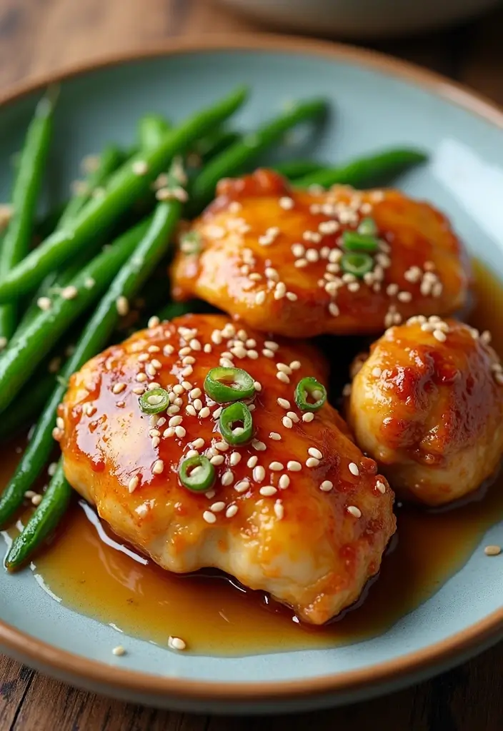 30 Honey Garlic Chicken Thighs Recipes That Are Sticky & Tender - 19. Honey Garlic Chicken Thighs with Green Beans