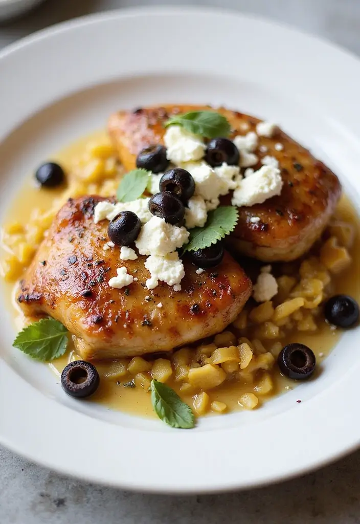 30 Honey Garlic Chicken Thighs Recipes That Are Sticky & Tender - 20. Honey Garlic Chicken Thighs with Feta and Olives