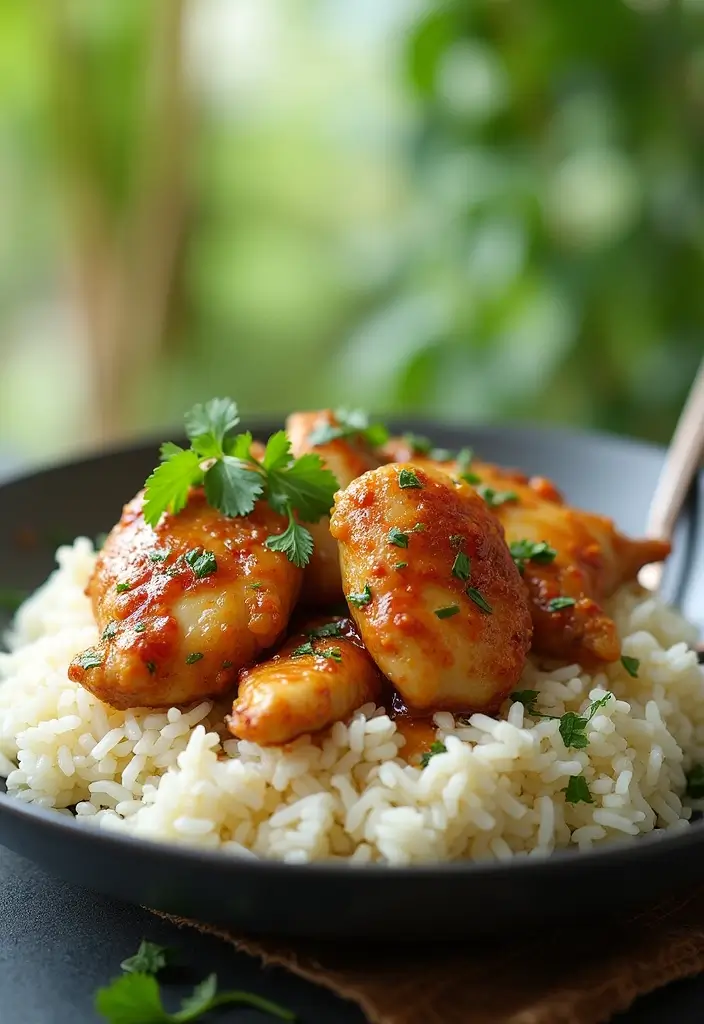 30 Honey Garlic Chicken Thighs Recipes That Are Sticky & Tender - 28. Honey Garlic Chicken Thighs with Coconut Rice
