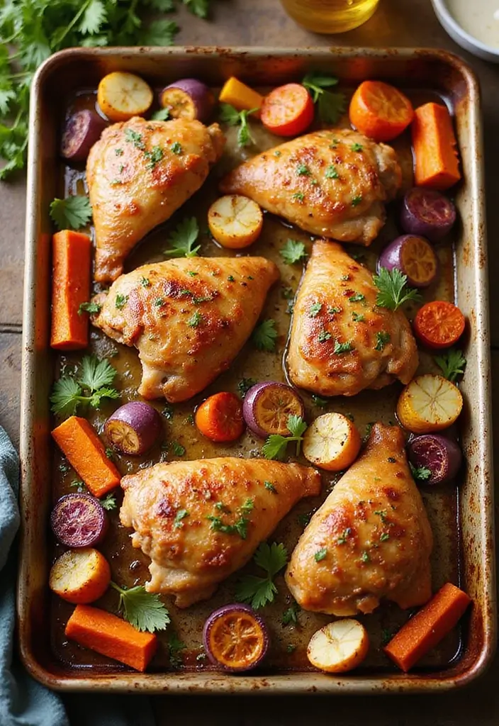 30 Honey Garlic Chicken Thighs Recipes That Are Sticky & Tender - 4. One-Pan Honey Garlic Chicken Thighs and Veggies