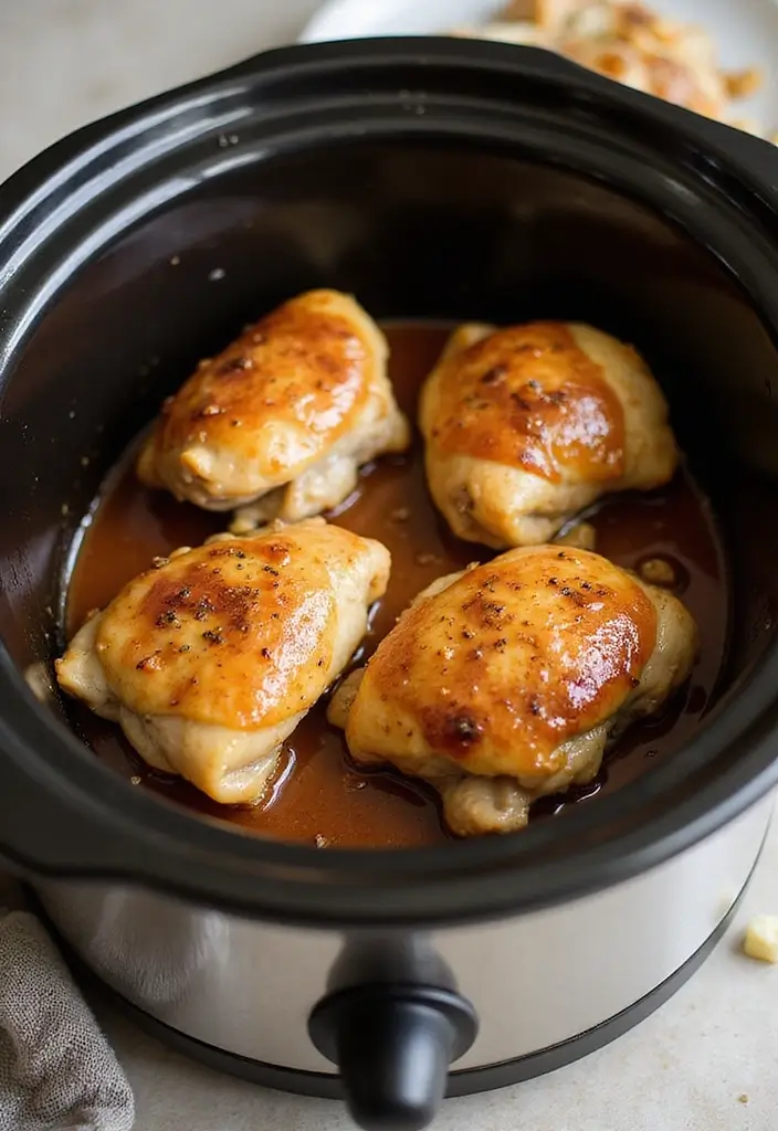 30 Honey Garlic Chicken Thighs Recipes That Are Sticky & Tender - 5. Slow Cooker Honey Garlic Chicken Thighs