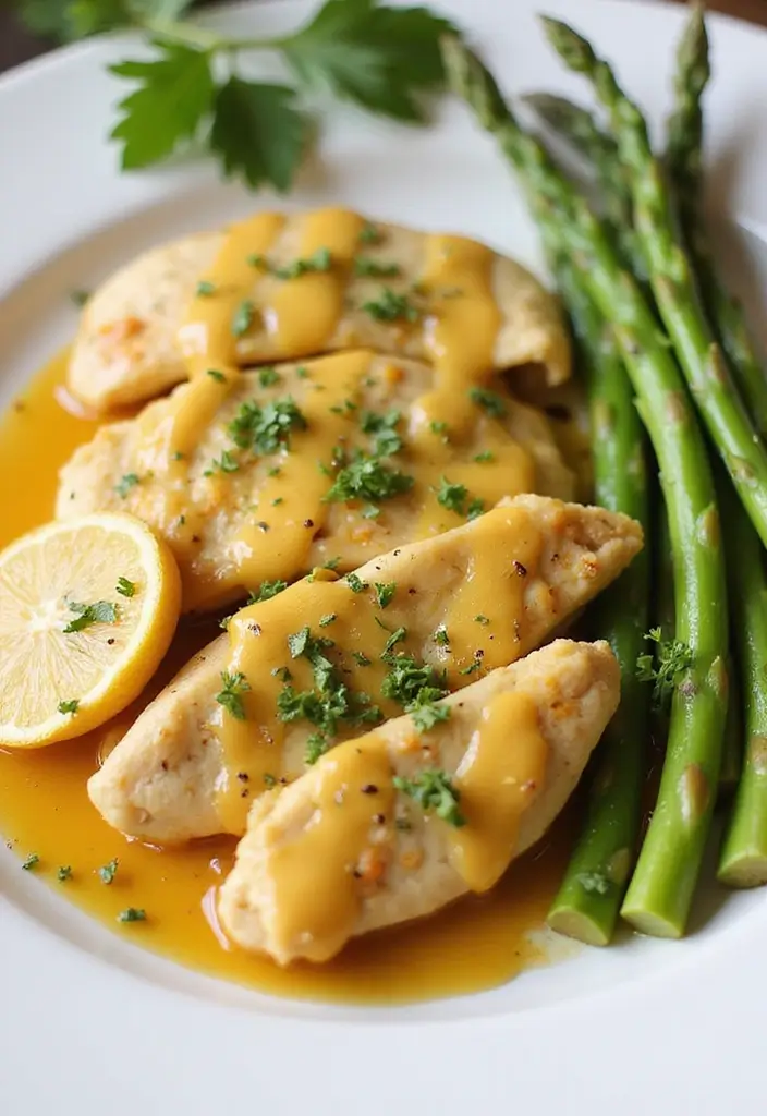 30 Honey Mustard Chicken Crockpot Recipes That Are Sweet & Savory - 19. Honey Mustard Chicken with Asparagus