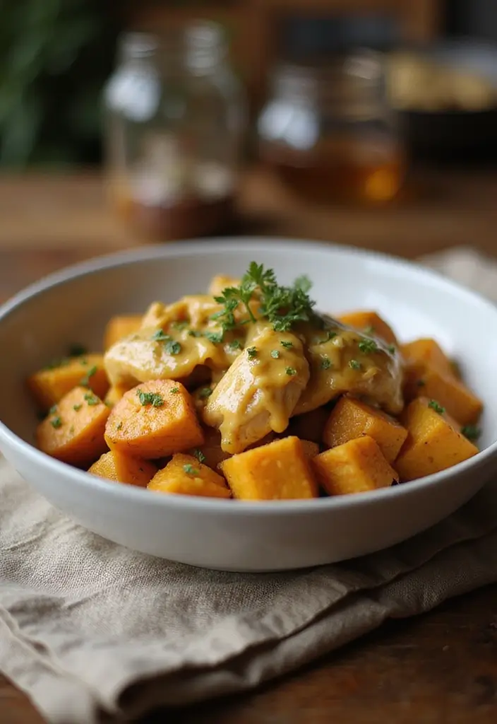 30 Honey Mustard Chicken Crockpot Recipes That Are Sweet & Savory - 4. Honey Mustard Chicken with Sweet Potatoes