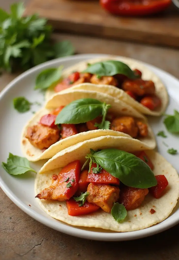 30 Rotisserie Chicken Tacos Recipes That Are Fresh & Zesty - 14. Roasted Red Pepper Chicken Tacos