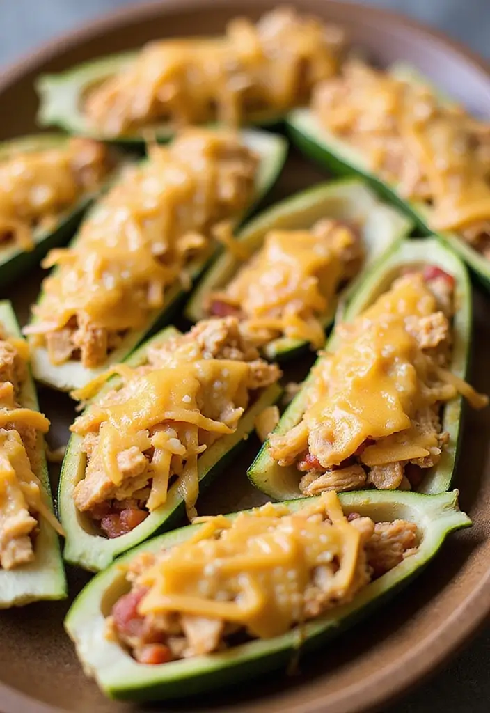 30 Rotisserie Chicken Tacos Recipes That Are Fresh & Zesty - 22. Taco Stuffed Zucchini Boats