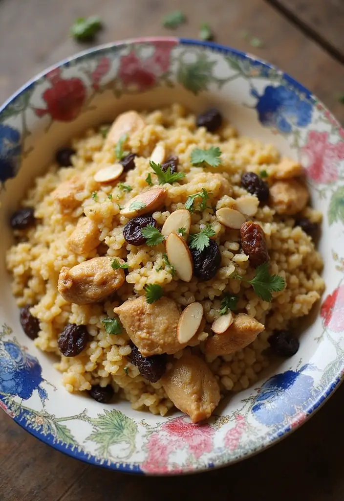 30 Rotisserie Chicken and Rice Recipes That Are Fast & Filling - 24. Chicken and Rice Pilaf with Raisins and Almonds