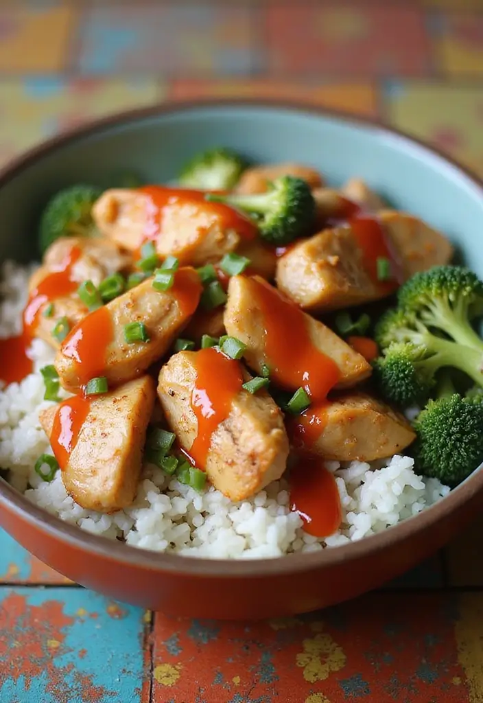 30 Rotisserie Chicken and Rice Recipes That Are Fast & Filling - 28. Chicken and Rice Bowl with Sriracha Sauce