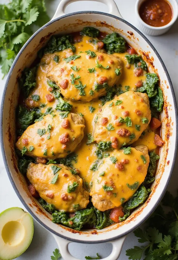 30 Salsa Verde Chicken Casserole Recipes That Are Creamy & Spicy 30 30 Salsa Verde Chicken Casserole Recipes That Are Creamy & Spicy - 5. Cheesy Salsa Verde Chicken Casserole with Spinach